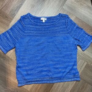 St. John Sport Women's Top XL Blue Knit Textured Short Sleeve Minimalist Y2K